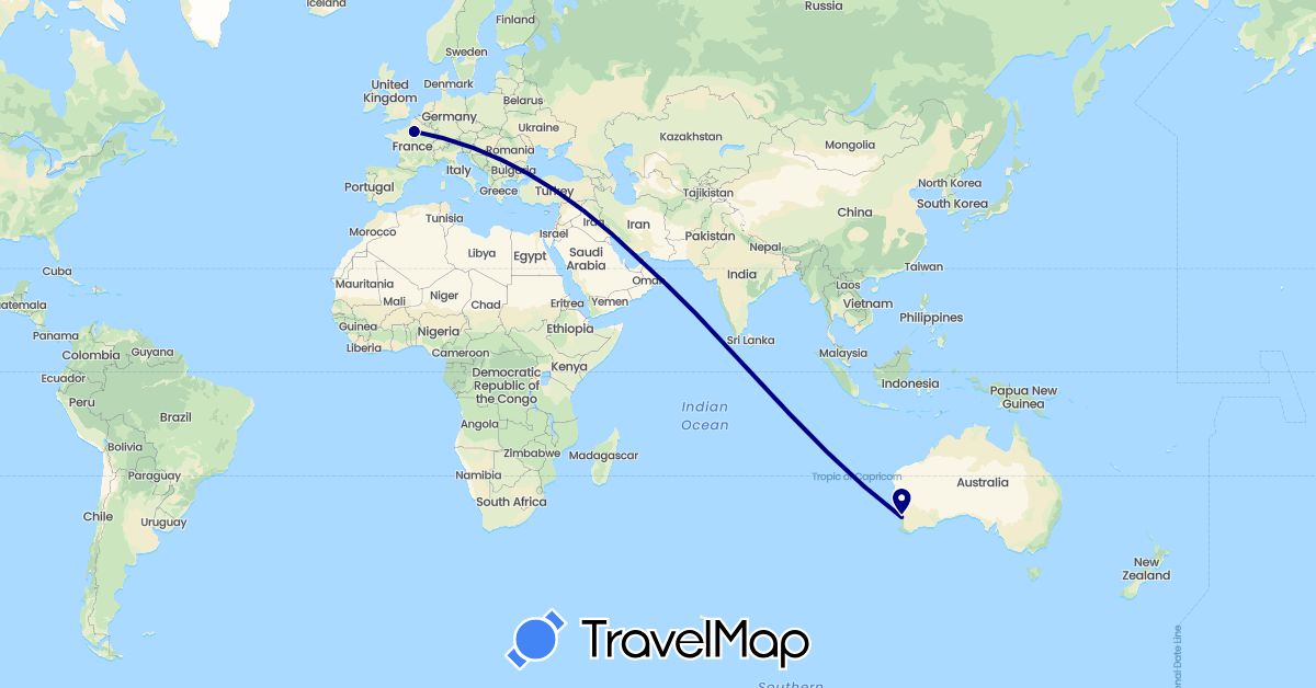 TravelMap itinerary: driving in United Arab Emirates, Australia, France (Asia, Europe, Oceania)